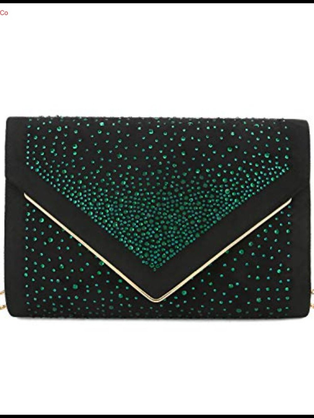 Rhinestone Faux Suede Envelope Clutch Evening Bag with Chain Strap